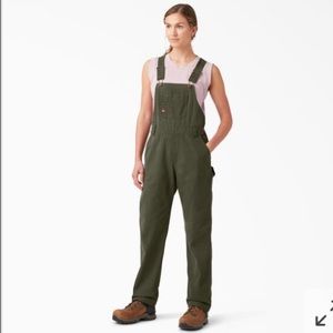 Dickies Women's Relaxed Fit Bib Overalls, Rinsed Moss Green
